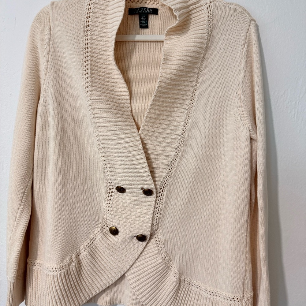 Lauren Ralph Lauren Cream Cotton Knit Shawl Collar Cardigan Size S